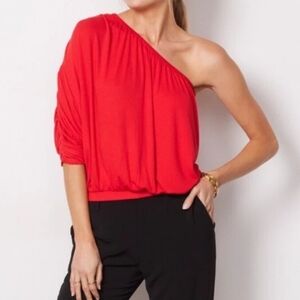 LNA Red Ribbed One Shoulder Top From Evereve (Size XL)